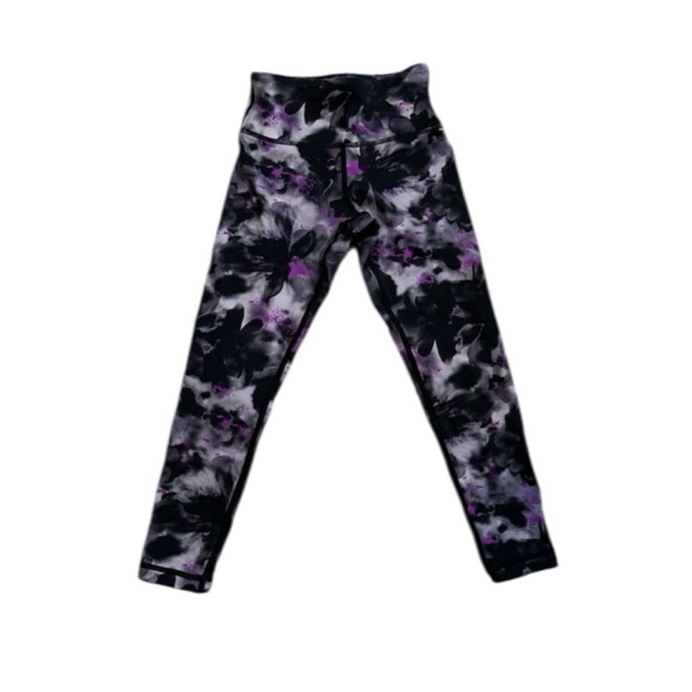 ZYIA Floral Watercolor Soft And Snug Leggings Black/ Purple Girls Size 4-5